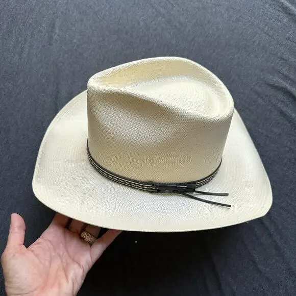 VTG Resistol Straw Cowboy Hat Long Oval George Strait Natural Sz 7 1/8